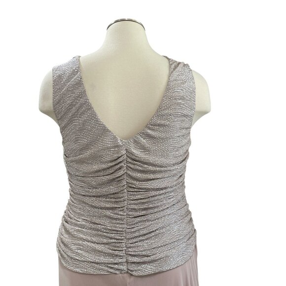 R&M Richards 16W Formal Evening Gown Silver Chiffon Ruched Maxi Prom Gala - Picture 6 of 12